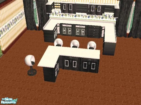 Sims 2 — Black and White Kitchen by ead425 — Simple Style Kitchen recolor meshes to be found at
