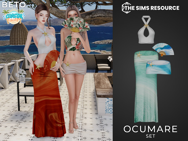 Sims 4 — Ocumare - Set by Beto_ae0 — Summery and tropical outfit, enjoy! The fan is located in the hats category.