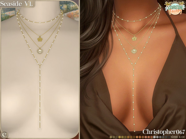Sims 4 — Seaside Necklace V1 - Pearl Bead Seashell and Flower Charm Layered Necklaces by christopher0672 — This is a