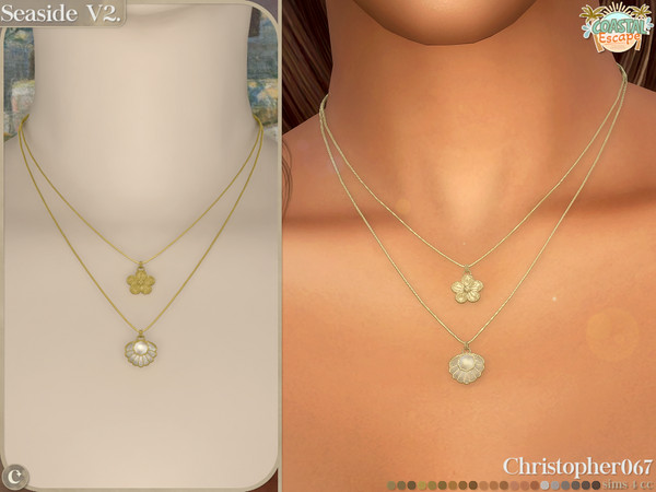 Sims 4 — Seaside Necklace V2 - Seashell and Flower Charm Layered Necklaces by christopher0672 — This is a beachy set of