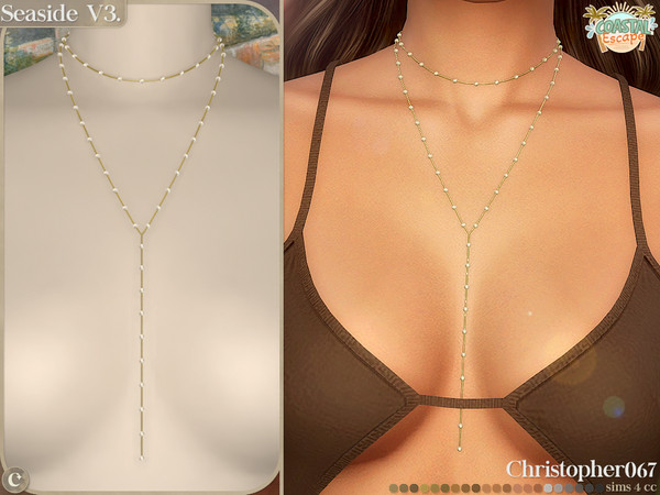 Sims 4 — Seaside Necklace V3 - Pearl Bead Chain Lariat Necklace by christopher0672 — This is a beachy set of coastal
