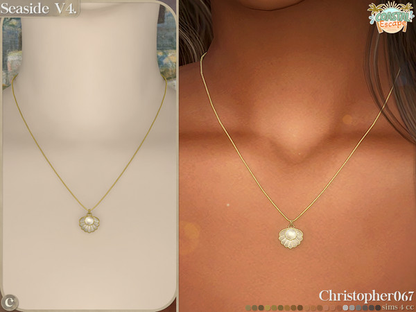 Sims 4 — Seaside Necklace V4 - Pearl Seashell Charm Necklace by christopher0672 — This is a beachy set of coastal layered