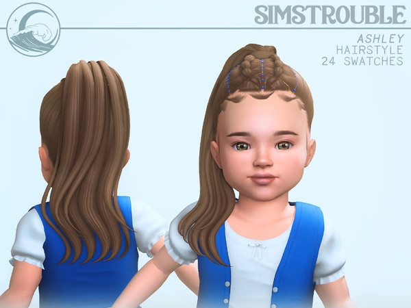 Sims 4 — Ashley Hairstyle - Toddler Conversion by simstrouble — A high, sleek ponytail with an intricate, tied top