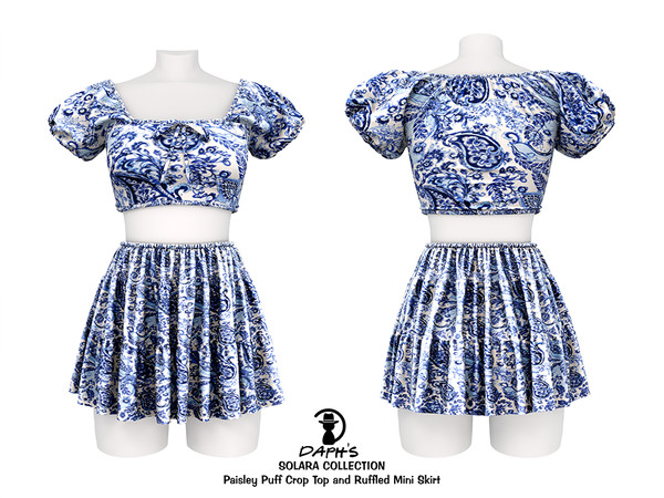 Sims 4 — DAPHS - Solara Paisley Puff Crop Top S351 - Patreon by Daph's — Golden afternoons, blooming courtyards, and