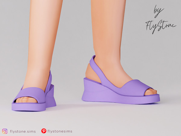 Sims 4 — Child Platform Wedge Sandals by FlyStone — Child open-toe platform wedge sandals with slingback strap, elevated