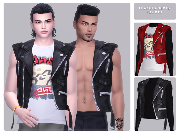 Sims 4 — Leather Biker Jacket by OranosTR — This sleeveless leather biker jacket made in maxis match style. Created for
