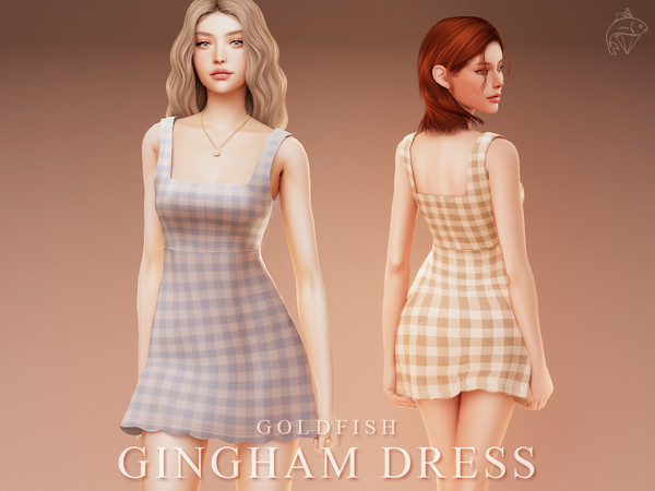 Sims 4 — Gingham Dress by GoldFishSims — A fitted gingham mini dress with a square neckline. 8 swatches