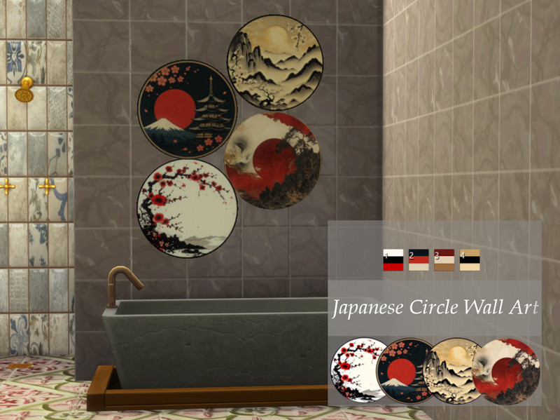 Sims 4 CC Japanese Circle Wall Art by KsuCCSims4