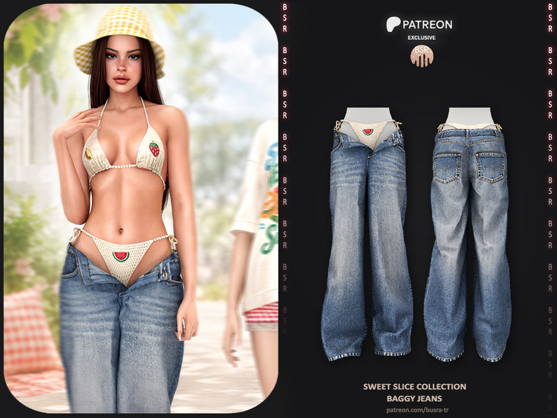 Sims 4 cute fashion CC Sweet Slice Collection - 1 Baggy Jeans P275 by busra-tr