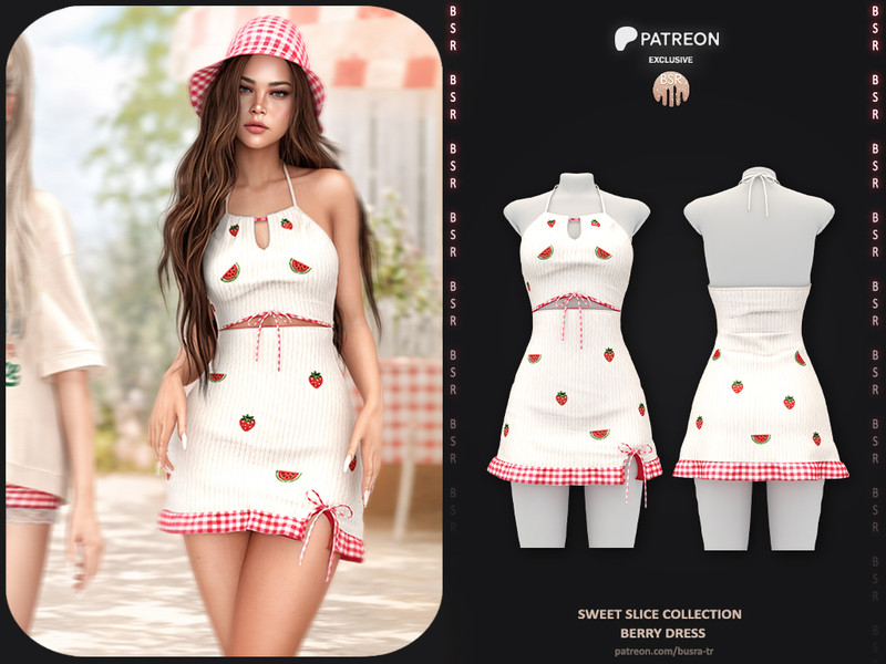 Sims 4 cute fashion CC Sweet Slice Collection - 3 Berry Dress P275 by busra-tr