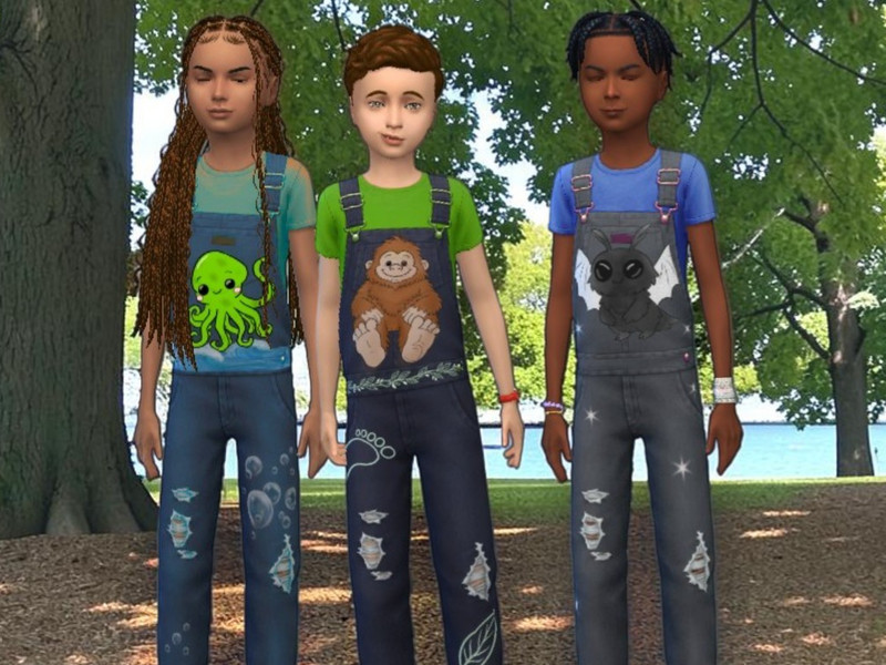 Sims 4 denim jeans romper and overall clothing CC Legendary Creatures overalls recolors with my artwork by WriterVengeance