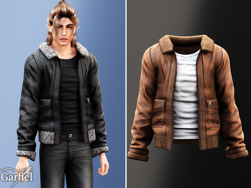 Sims 4 men everyday clothing CC Adult - Shearling collar jacket with rugged layered styling by Garfiel