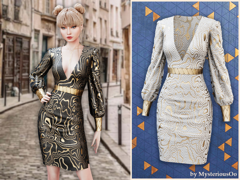 Sims 4 prom dress CC Metallic pattern bodycon dress by MysteriousOo