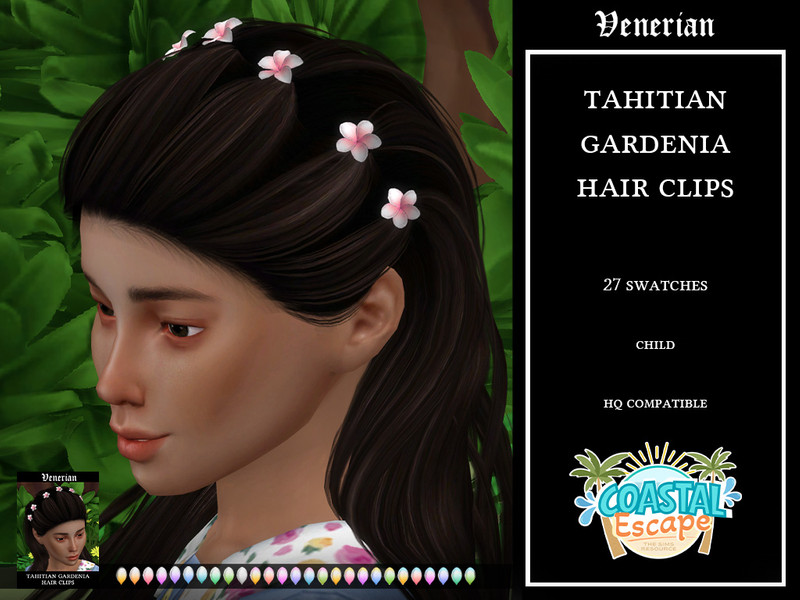 Sims 4 CC Tahitian Gardenia Hair Clips by Venerian - Child Version - For Shimydim Atlantic Hair - by Venerian