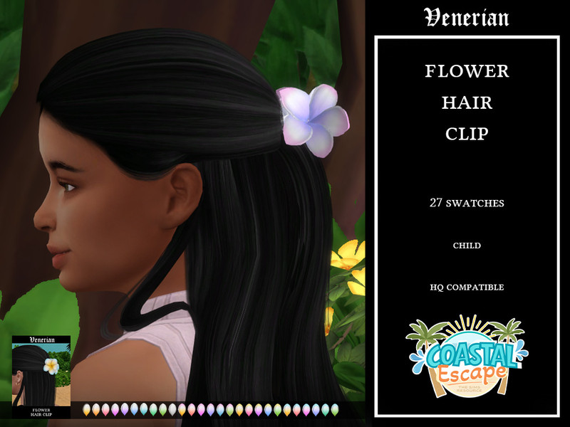 Sims 4 statement headwear CC Flower Hair Clip by Venerian - Child Version - For Shimydim Pacific Hair - by Venerian