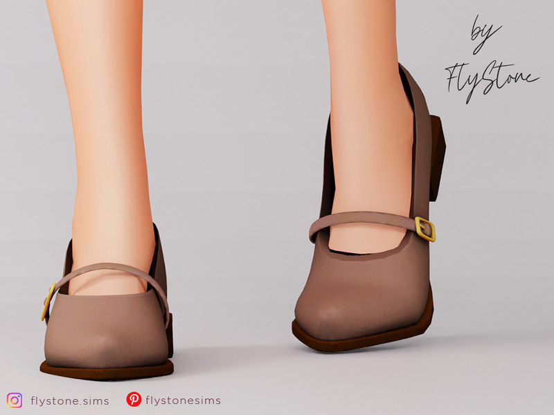 Sims 4 heel CC Female Pointed Toe Shoes With A Square Heel by FlyStone