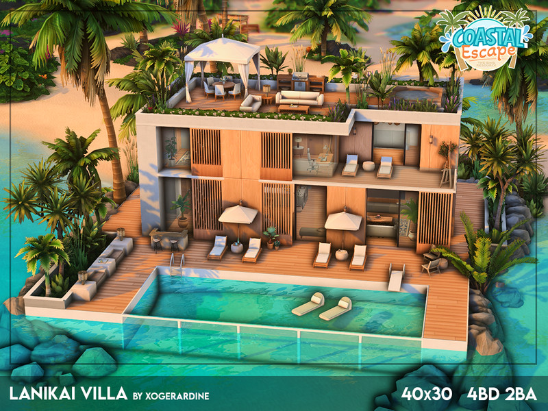 Sims 4 villa estate mansion and resort lot CC Lanikai Villa - NO CC by xogerardine