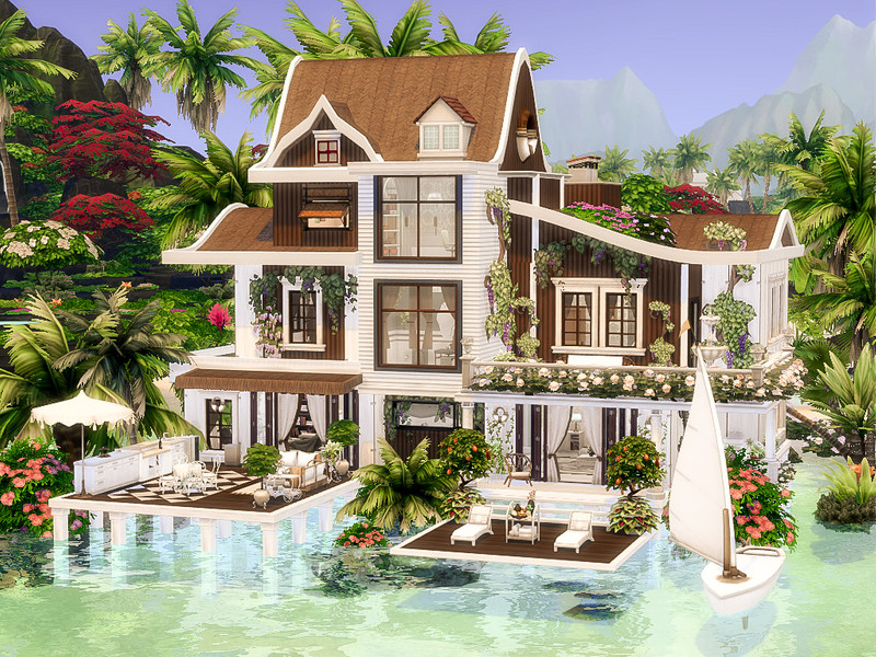 Sims 4 villa estate mansion and resort lot CC Anambas Villa by Danuta720