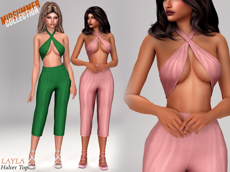 Sims 4 CC Layla-Midsummer Collection-Asymmetric Halter Set-Halter Top (P018) by Layla
