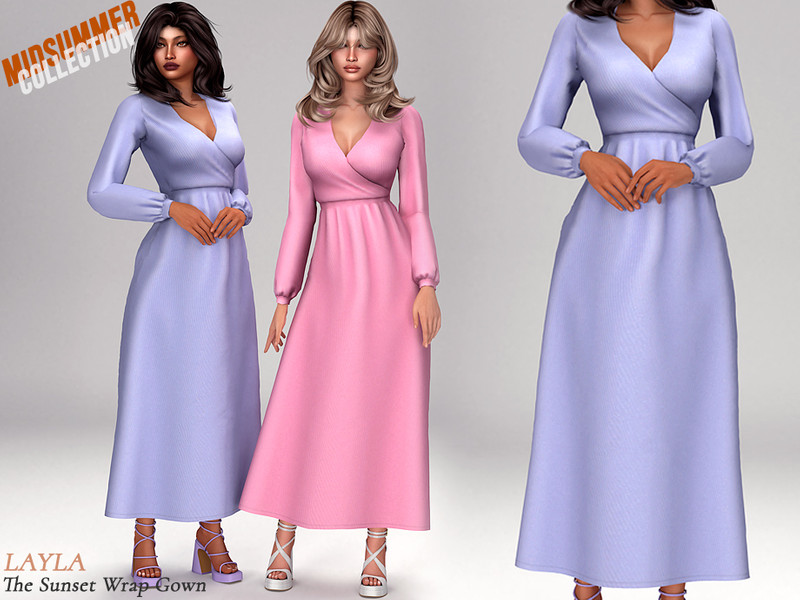 Sims 4 modest and traditional clothing CC Layla - Maxi-length Wrap Dress by Layla