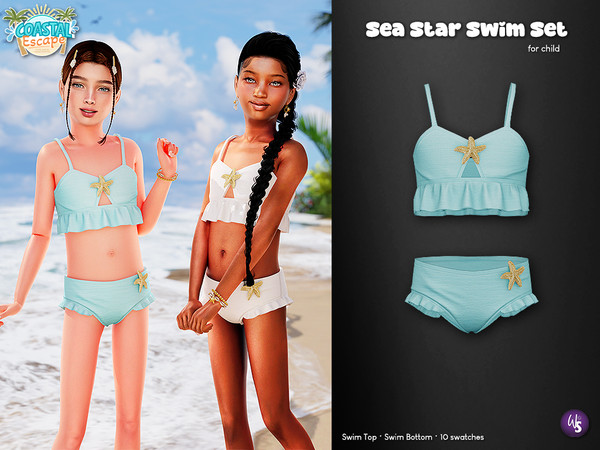 Sims 4 — Sea Star SwimTop - Child by WisteriaSims — Add a sweet seaside touch to your little Sims summer outfits with