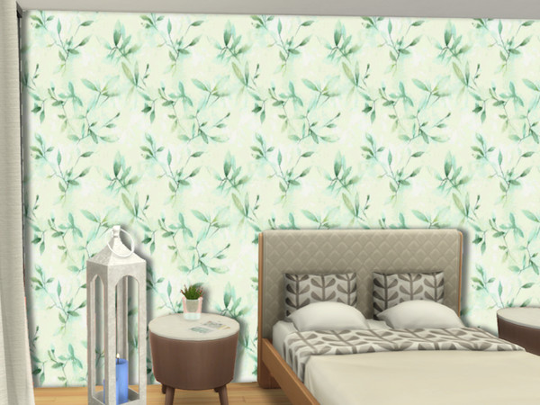 Sims 4 — Shady Branches by lavilikesims — A pastel watercolor effect wallpaper Pink, Blue, Purple, Turquoise, Gray, Green