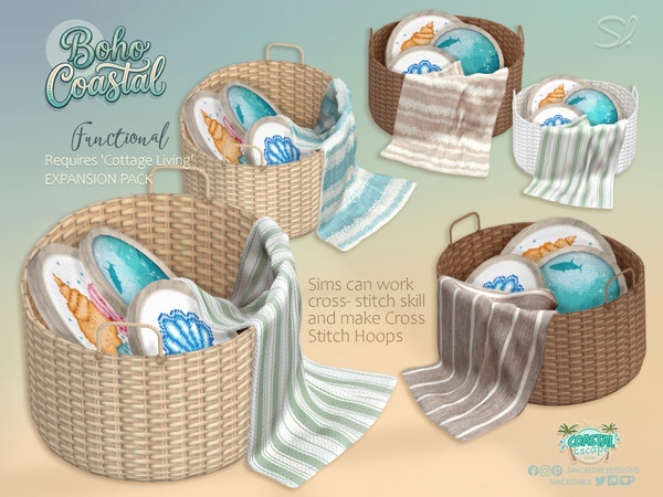 Sims 4 — Boho Coastal Cross Stitch Basket - COTTAGE LIVING by SIMcredible! — Oh the summer! That's the time of the year