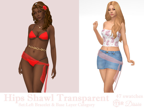 Sims 4 — Hips Shawl Transparent Belt by Dissia — Transparent shawl tied on hips in tight and more oversized version to