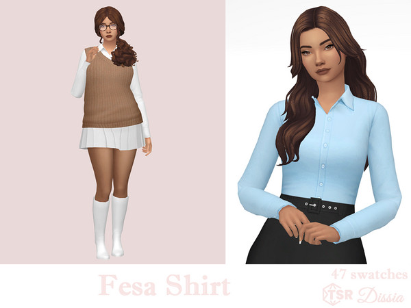 Sims 4 — Fesa Shirt by Dissia — Long sleeves tucked shirt