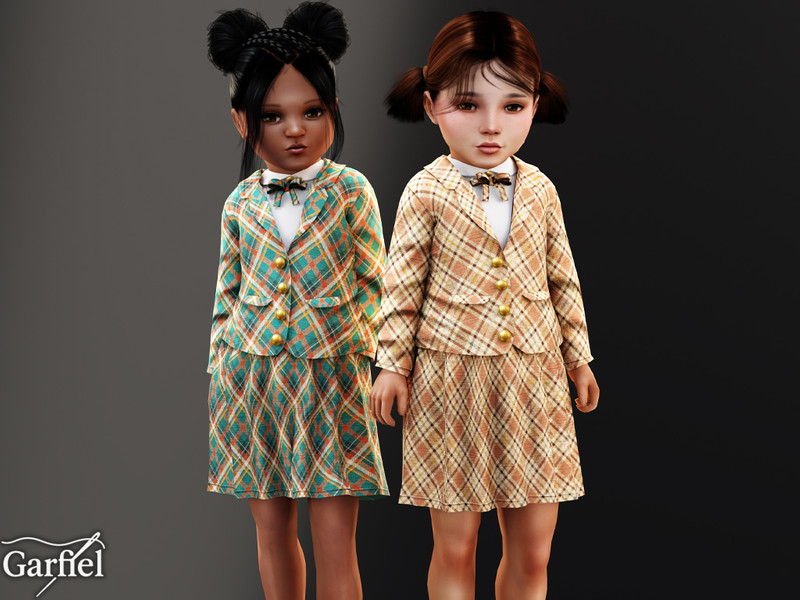 Sims 4 toddler boy clothing CC Toddler - Plaid blazer skirt set with bow tie by Garfiel