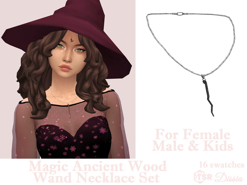 Sims 4 medieval Viking pirate and nautical custom content CC Magic Ancient Wood Wand Necklace Kids by Dissia