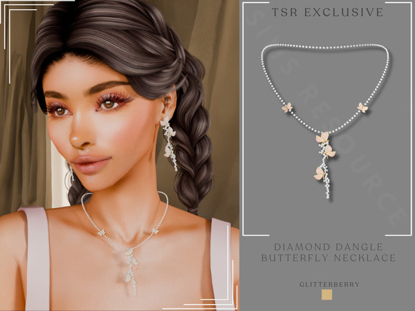 Sims 4 — Diamond Dangle Butterfly Necklace by Glitterberryfly — A diamond butterfly dangle set with earrings and necklace