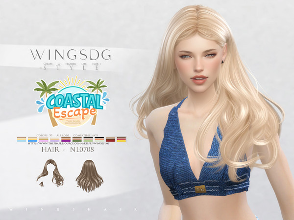 Sims 4 — WINGS HAIR-Slightly wavy long hair by wingssims — WINGS HAIR TS4 NL0708 (Slightly wavy long hair) Colors:30