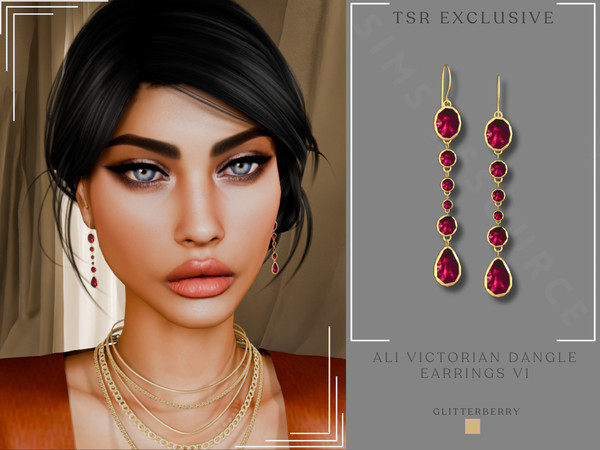 Sims 4 — Ali Victorian Dangle Earrings v1 by Glitterberryfly — A drop down dangle earring set in gold