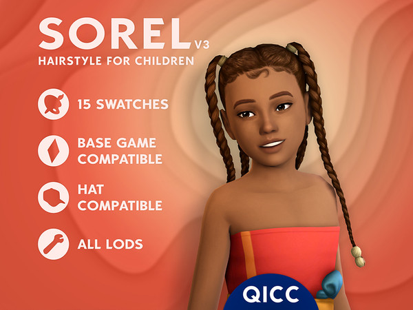 Sims 4 — Sorel Hair v3 by qicc — Long braided pigtails with styled edges and beads. - Maxis Match