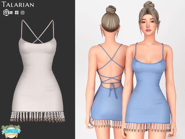 Sims 4 — Shelby Open Back Beaded Mini Dress by talarian — Mini dress featuring adjustable cross back straps, open back