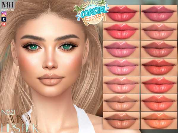 Sims 4 — Coastal Escape - Lavinia Lipstick by MagicHand — Summer Gloss lips in 16 colors - HQ Compatible.