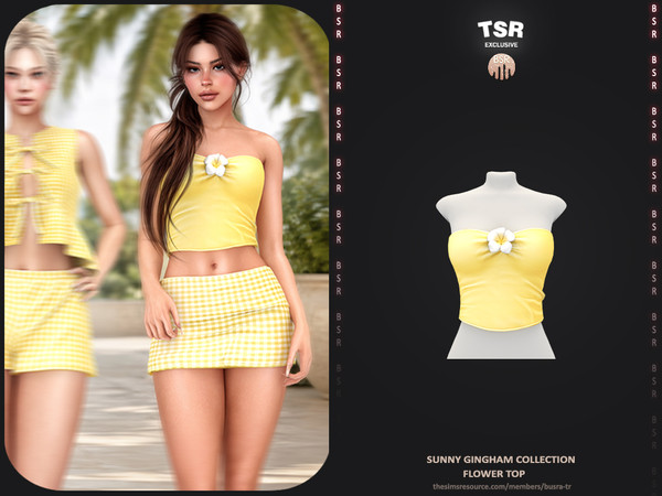 Sims 4 — Sunny Gingham Collection - 1 Flower Top by busra-tr — - BD1692