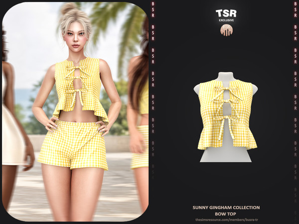 Sims 4 — Sunny Gingham Collection - 2 Bow Top by busra-tr — - BD1692