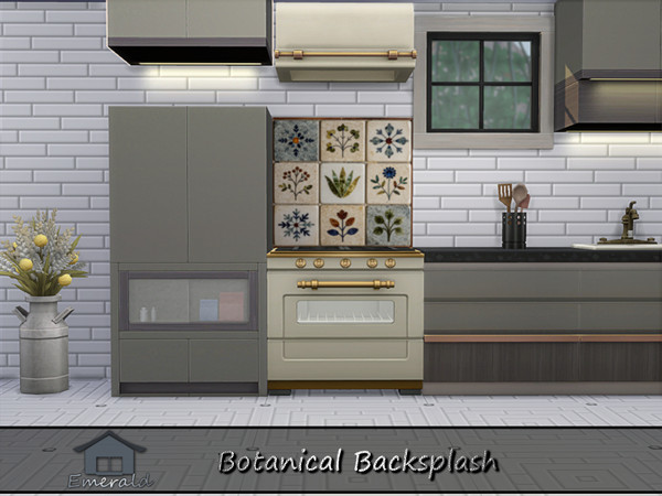 Sims 4 — Botanical Backsplash S 4 by Emerald — Botanical backsplash brings nature indoors using plant,leaf or floral
