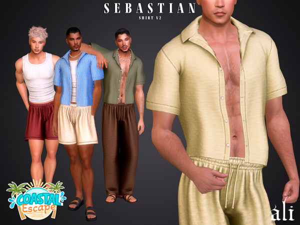Sims 4 — SEBASTIAN shirt v2 by ali1 — Two Shirts, Tank Top, Shorts and Trousers New Mesh