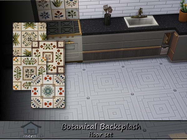 Sims 4 — Botanical Backsplash floor set by Emerald — Botanical backsplash brings nature indoors using plant,leaf or