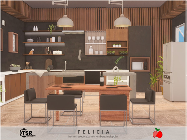 Sims 4 — Felicia - kitchen by melapples — a dark and elegant kitchen featuring a 6 seater dining table. 8x7