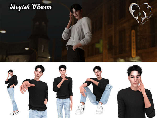 Sims 4 — Boyish charm by Simmer_creator9 — 5 Male pose pack Terms of Use (TOU): Do not reupload or share my files Do not