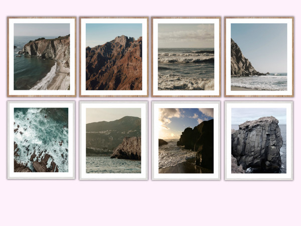 Sims 4 — Coastal Calm Paintings by jessbtlrr — This set features coastal, serene wall art with two frame options, a lush,
