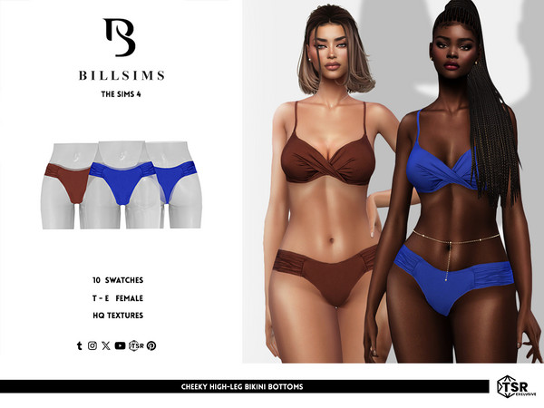 Sims 4 — Cheeky High-Leg Bikini Bottoms by Bill_Sims — This set includes a bikini top with twist front detail and