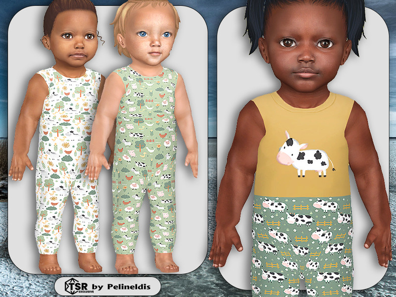 Sims 4 infant clothing and accessory CC Infants Farmyard Jumpsuit by Pelineldis