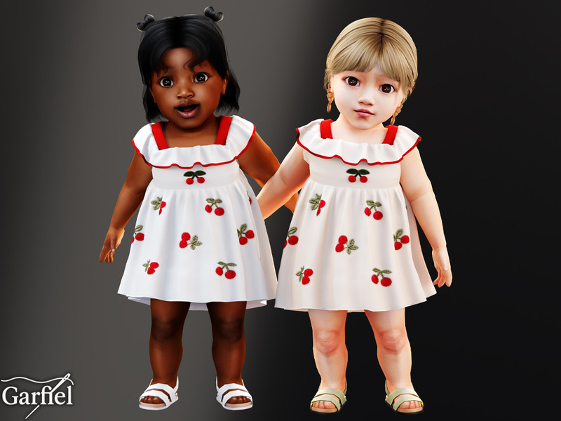Sims 4 infant clothing and accessory CC Infant - Playful cherry dress with scalloped ruffle collar by Garfiel