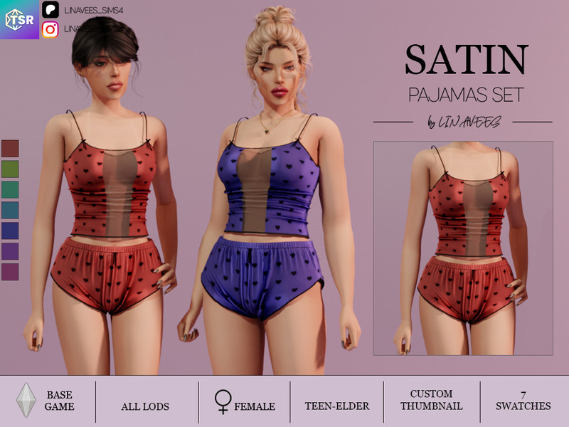 Sims 4 pajama CC Linavees - SATIN PAJAMAS SET - SHORTS by linavees
