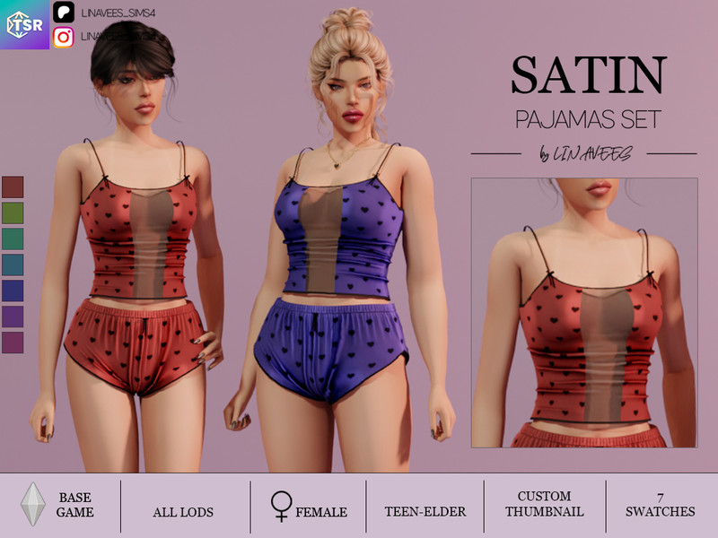 Sims 4 pajama CC Linavees - SATIN PAJAMAS SET - TOP by linavees